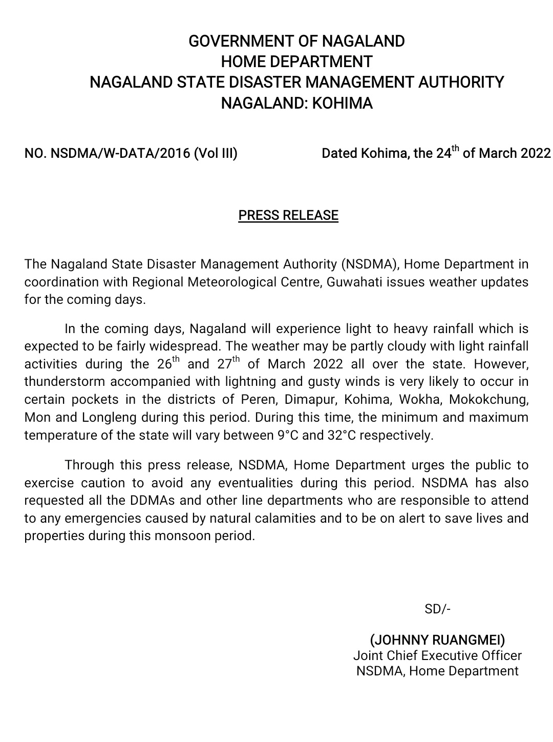 NSDMA issue weather updates